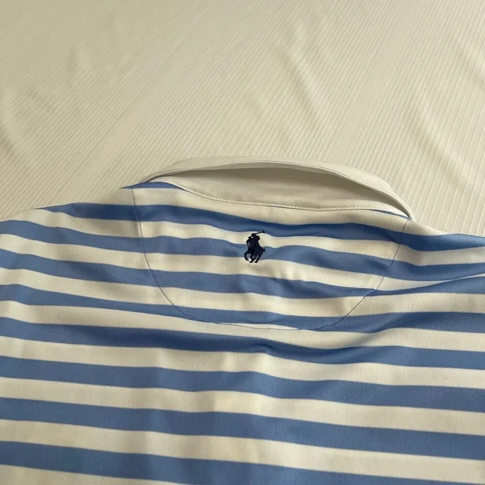 Polo Golf Ralph Lauren Blue White Stripe Short Sleeve Polo Shirt US Open Large